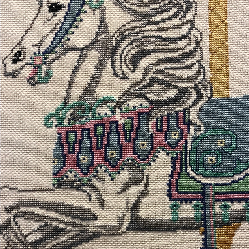 Elegant Carousel Horse Tapestry in Blue and Pink - Picture 4 of 5
